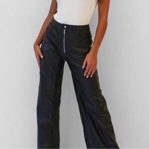 Black Faux Leather Wide Leg Pants